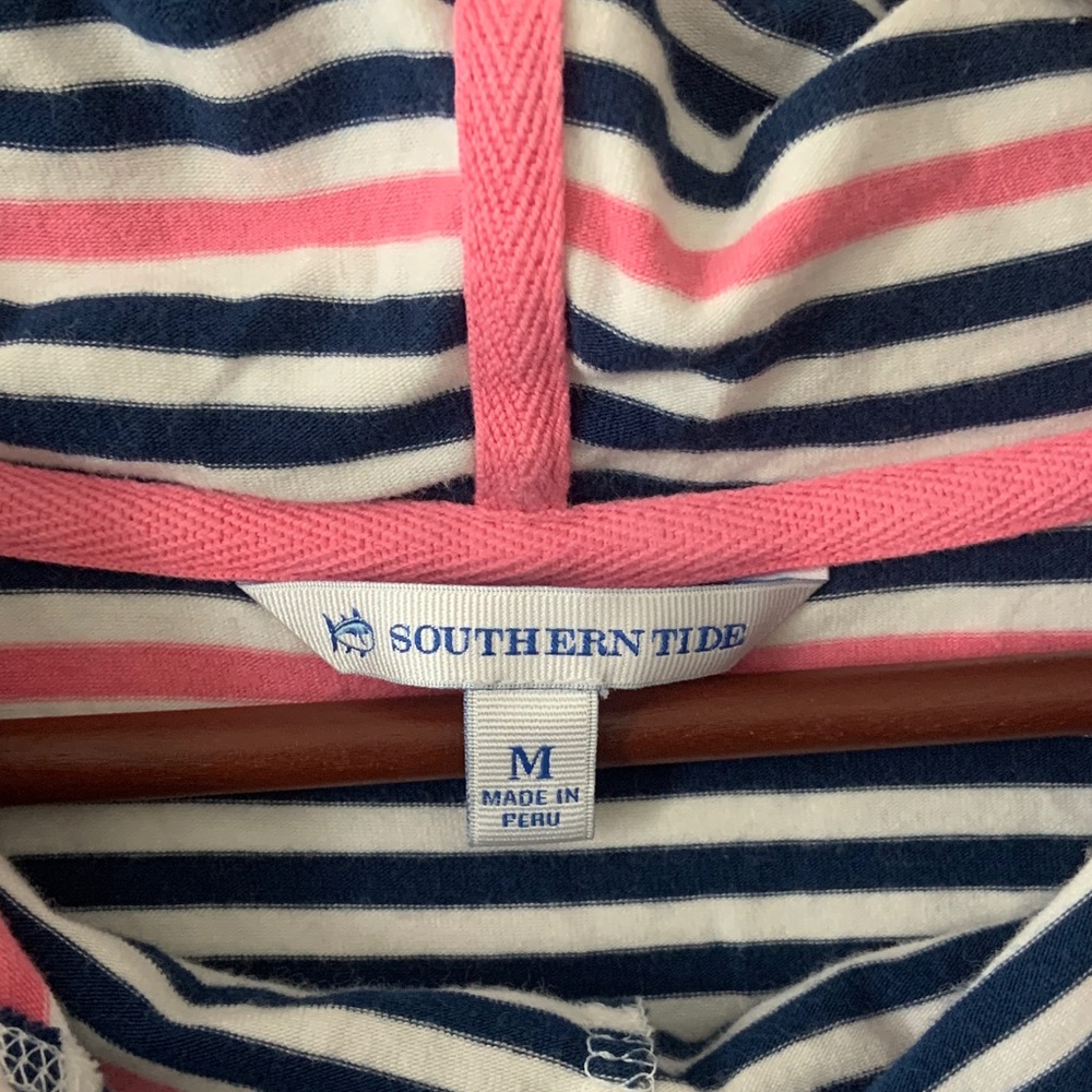 Southern Tide Navy and Pink Striped Cozy Hoodie Pullover - Picture 2 of 7